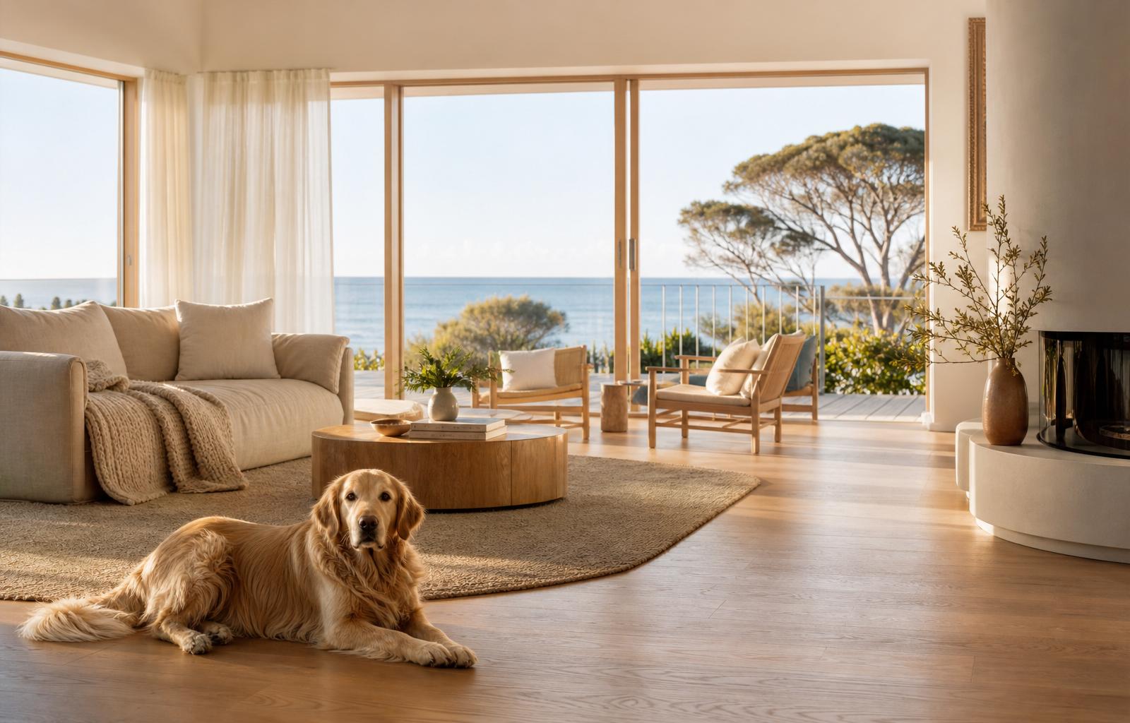 A dog resting in soft afternoon light